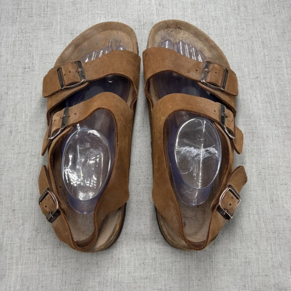 Birkenstock Milano Sandals Oiled Brown Leather Buckle Slip On Men's EU 45